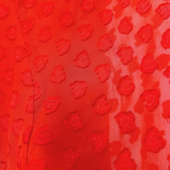 Tory Burch Swiss Dot Textured Red Orange Bell Sleeves Blouse 4 Top Boho Ruffle - Picture 10 of 10